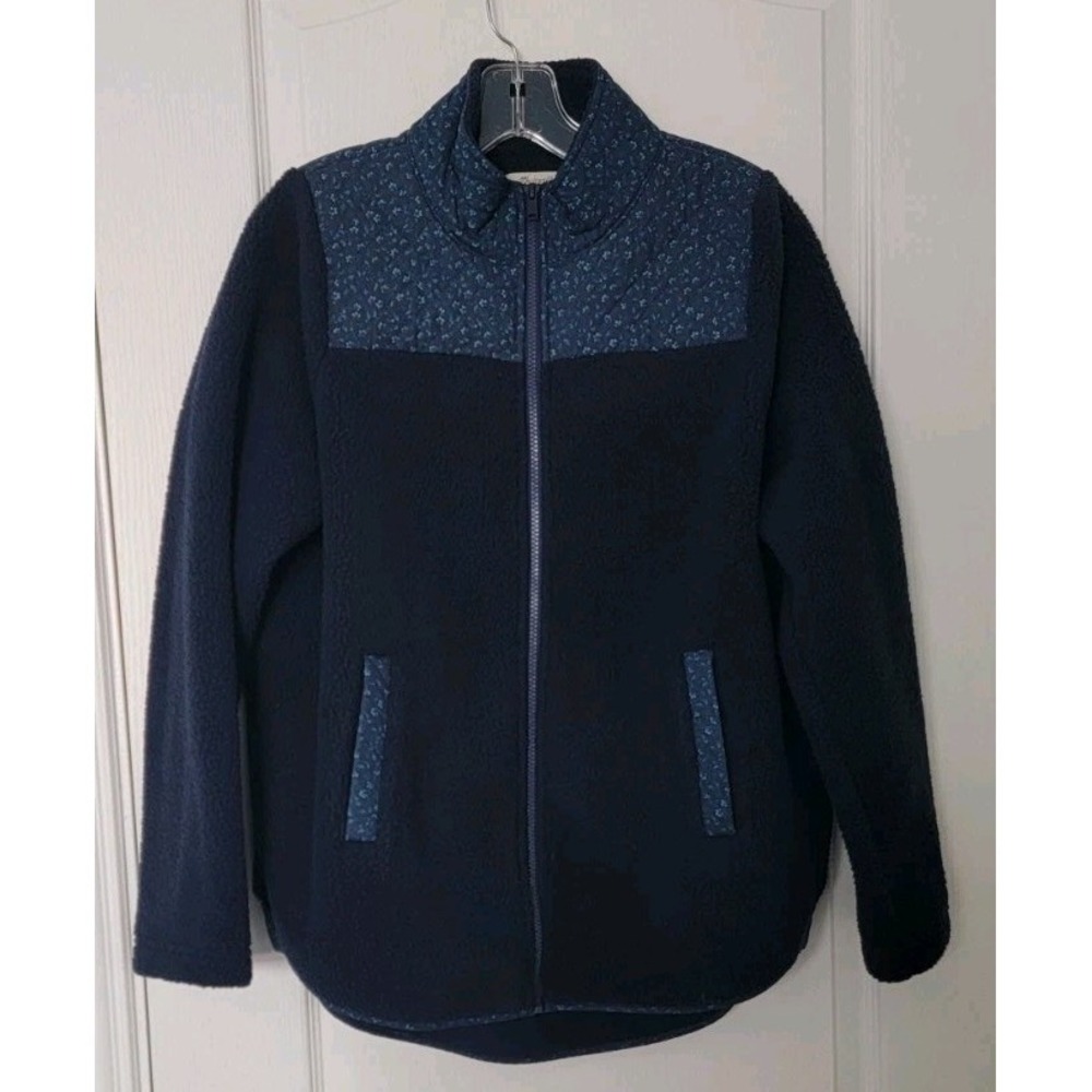 Madewell (Re)sourced Sherpa Zip-Front Jacket Blue Floral Details Women's Medium